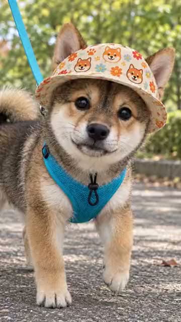 公園を歩く柴犬